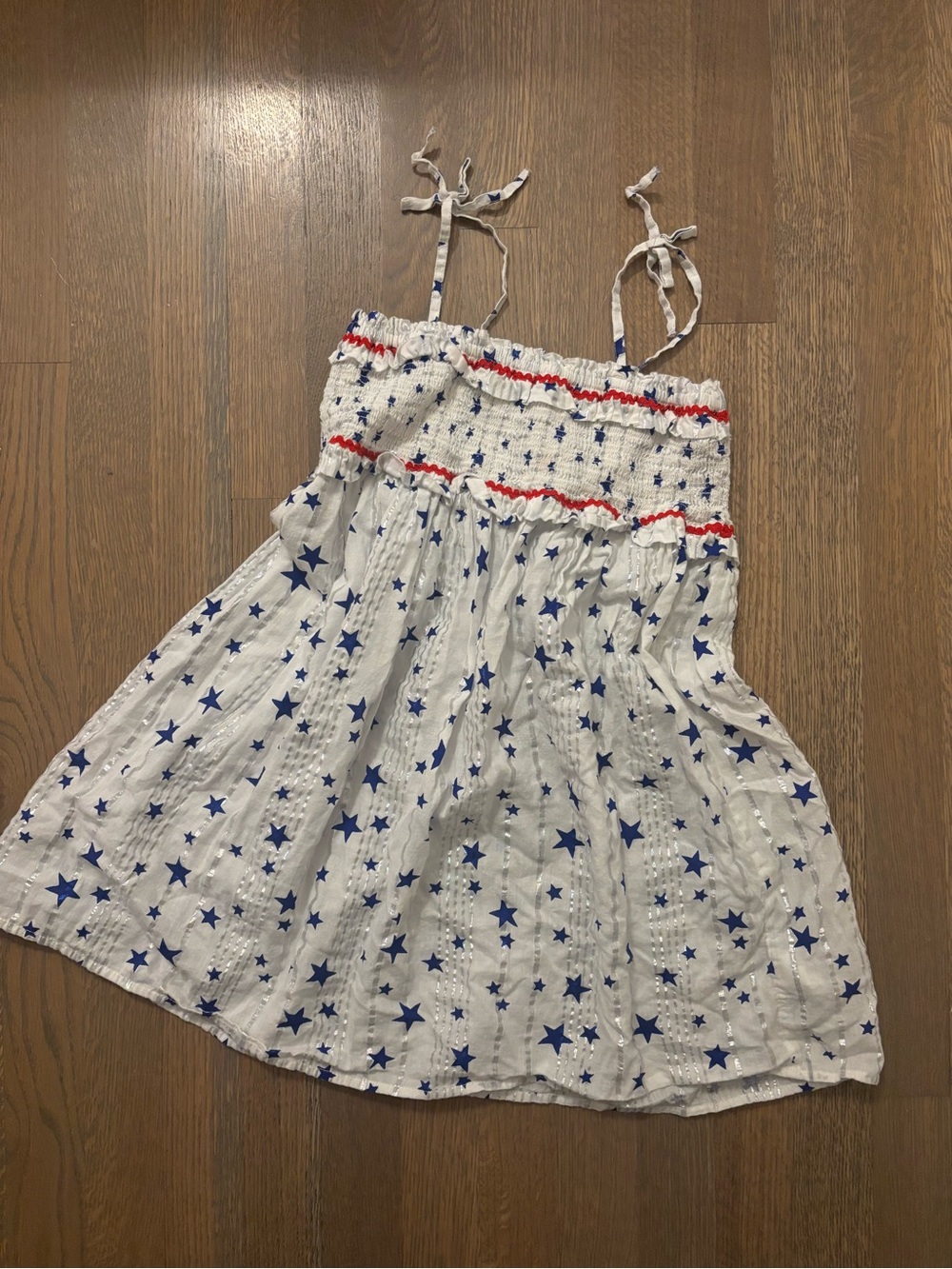 J. Crew Crewcuts Girls' White Star Print Sundress with Blue Stars and Red Trim